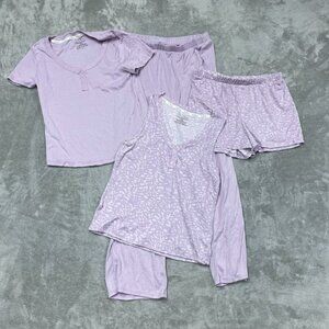 Live 2 Lounge Womens 4-Piece Pajama Set XS Lavender Print d0114